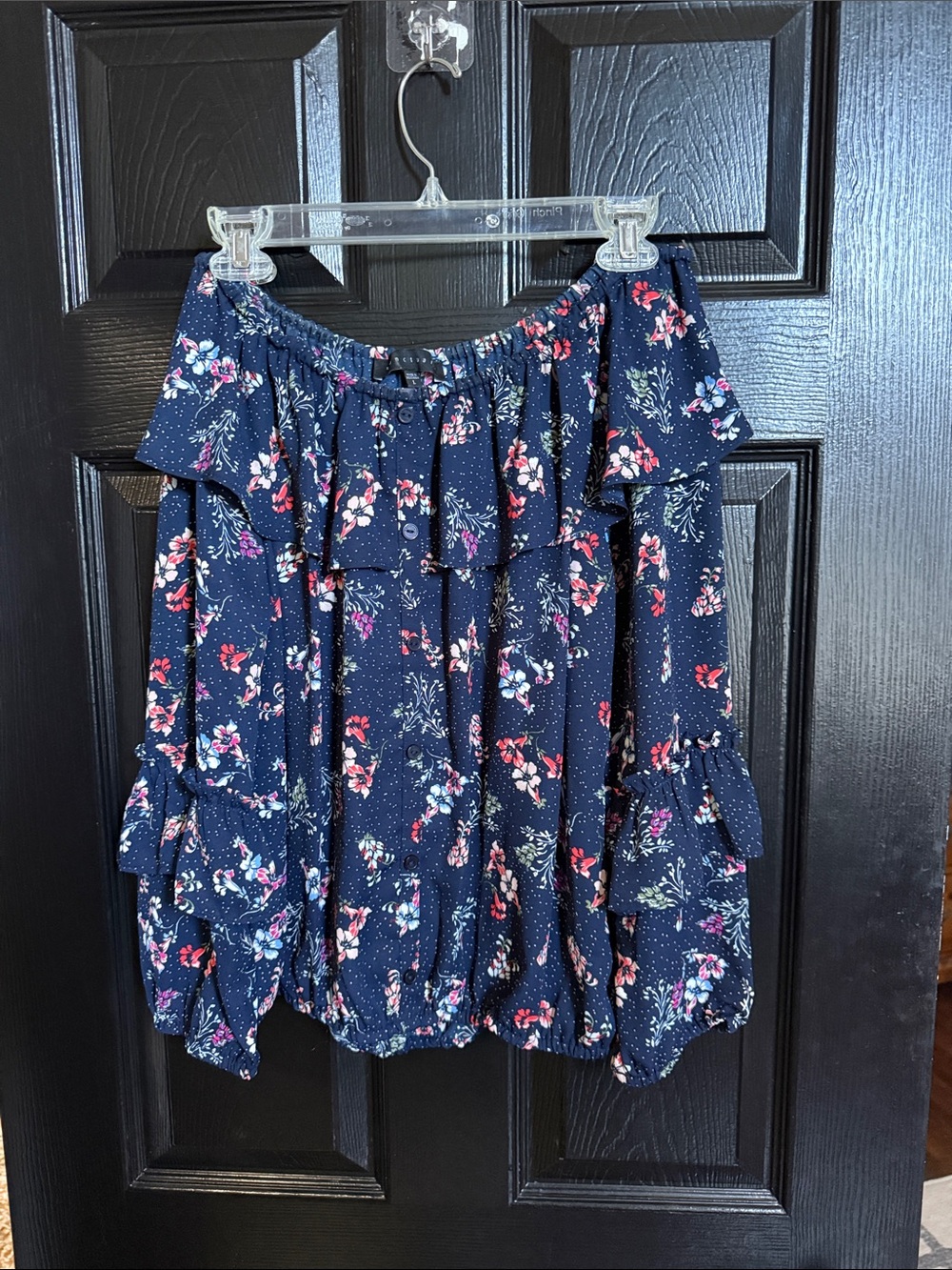 Women’s Navy Floral Off-Shoulder Shirt
